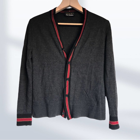 The Kooples Sweaters - The Kooples Sport - Button Down Cardigan w/ Striped Collar - Grey/Black - Size M